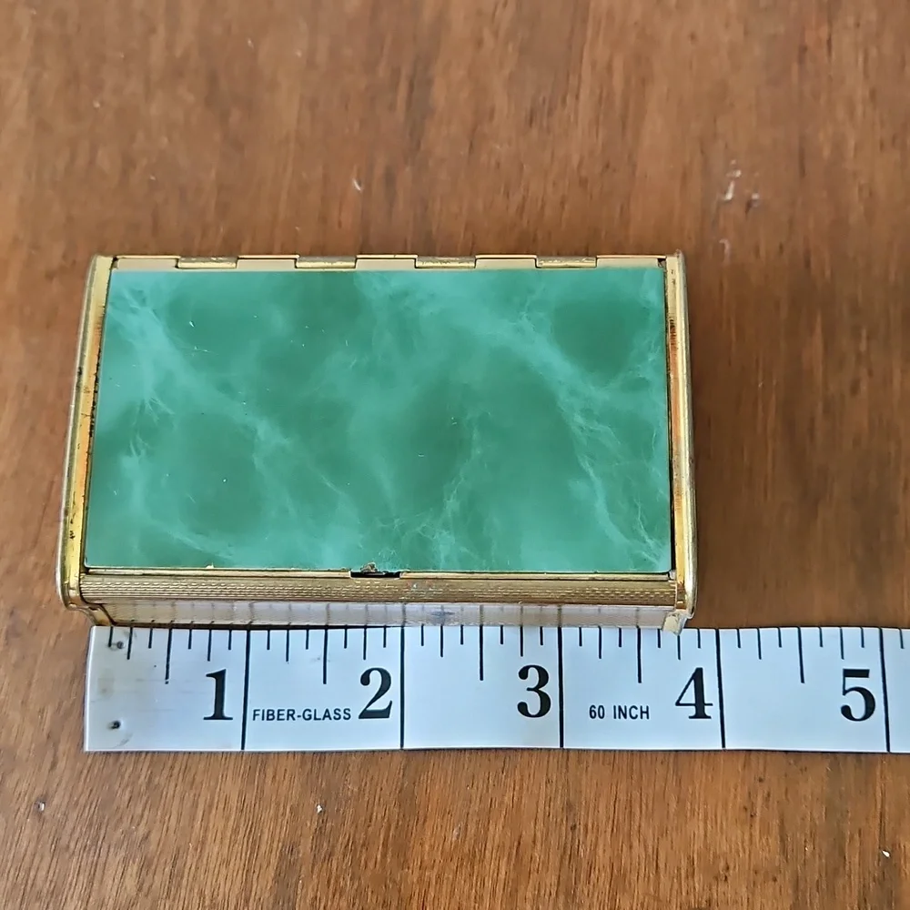 Vintage Metal Trinket Box With Green Lid